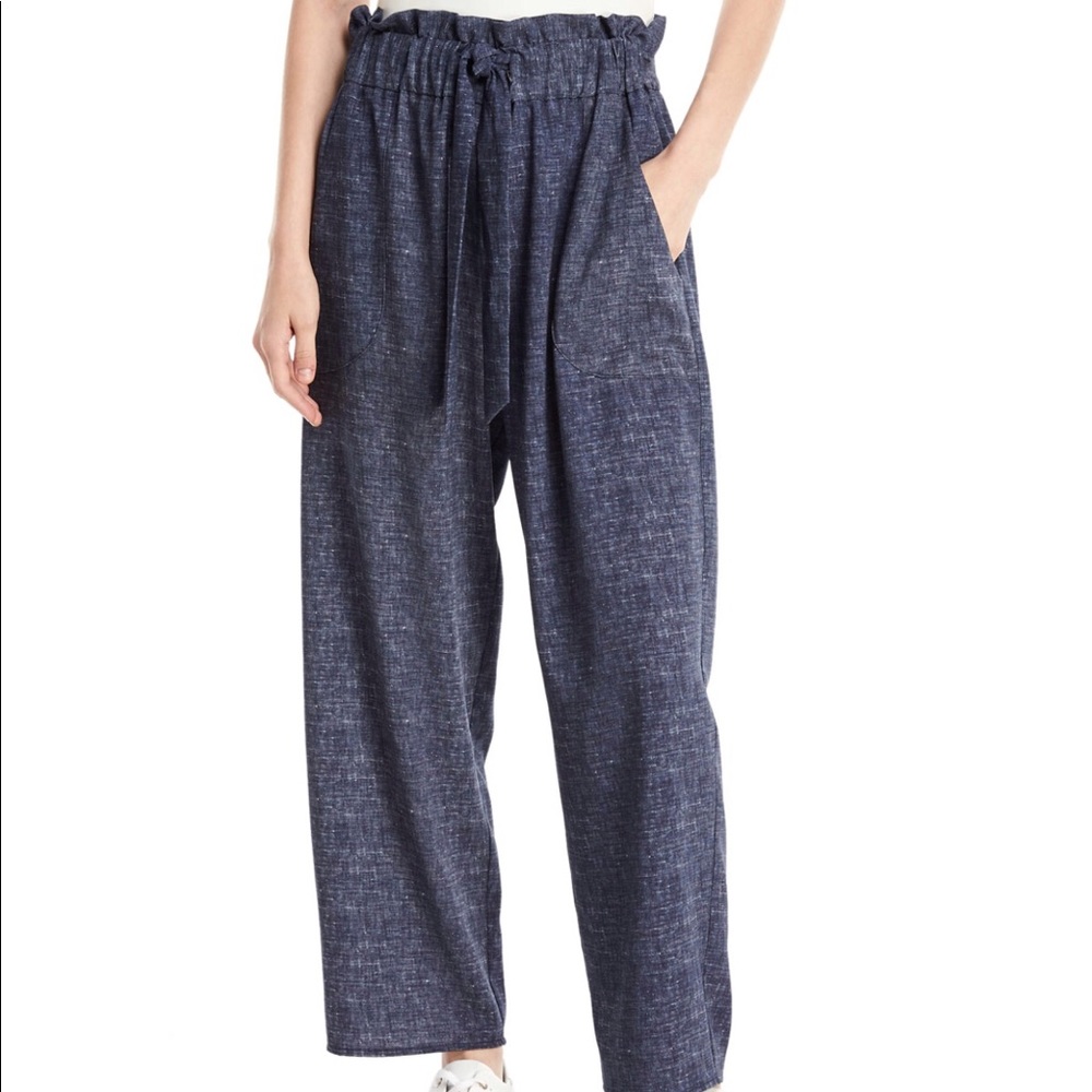 Milly Denim Print Crepe Gathered Kori Trousers